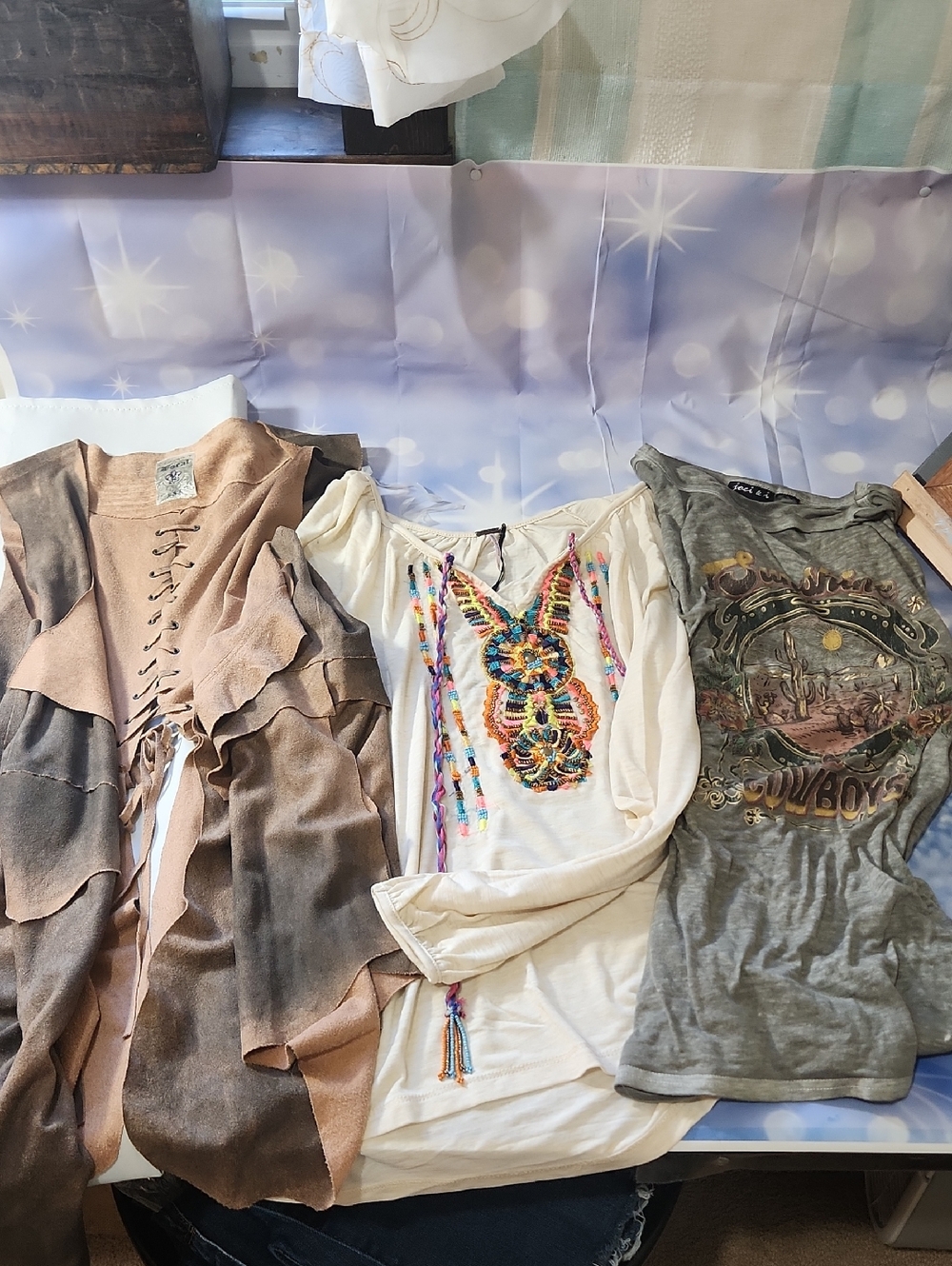 Boho Bundle One Long Sleeve Top, One Short Sleeve Includes Faux Leather Vest.